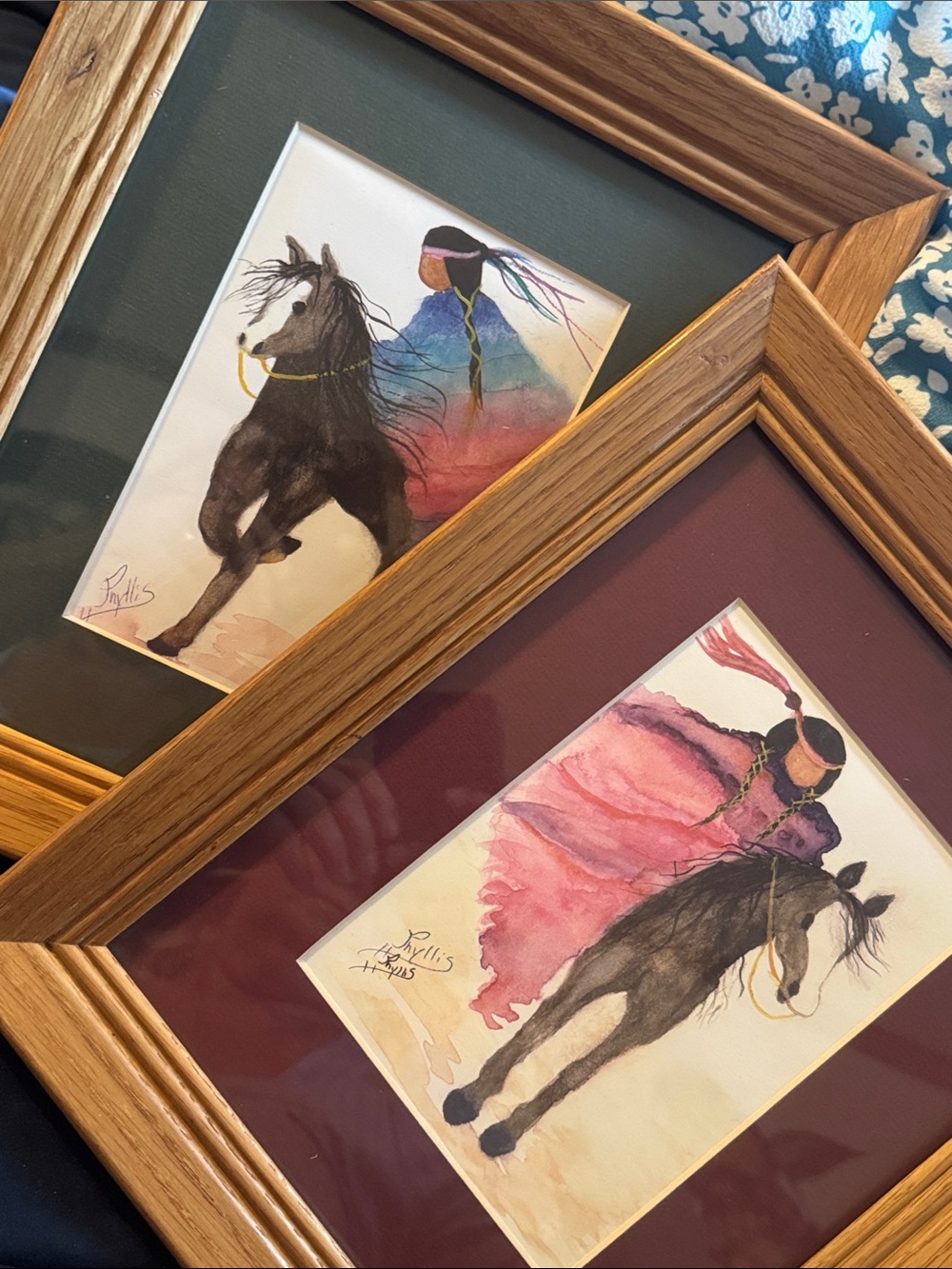 Southwest Equestrian Watercolor Art Print SIGNED PHYLLIS. Matt’s  w:Oak Frames